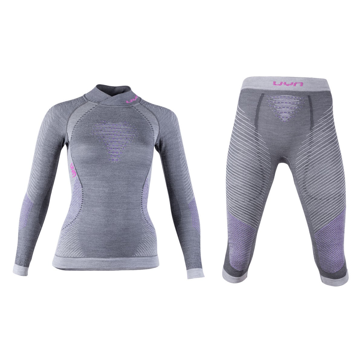 Komplet UYN FUSYON MERIONO Lady Anthracite / Purple / Pink koszulka + spodnie 3/4
