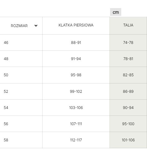 Tabela rozmiarów Head męska góra