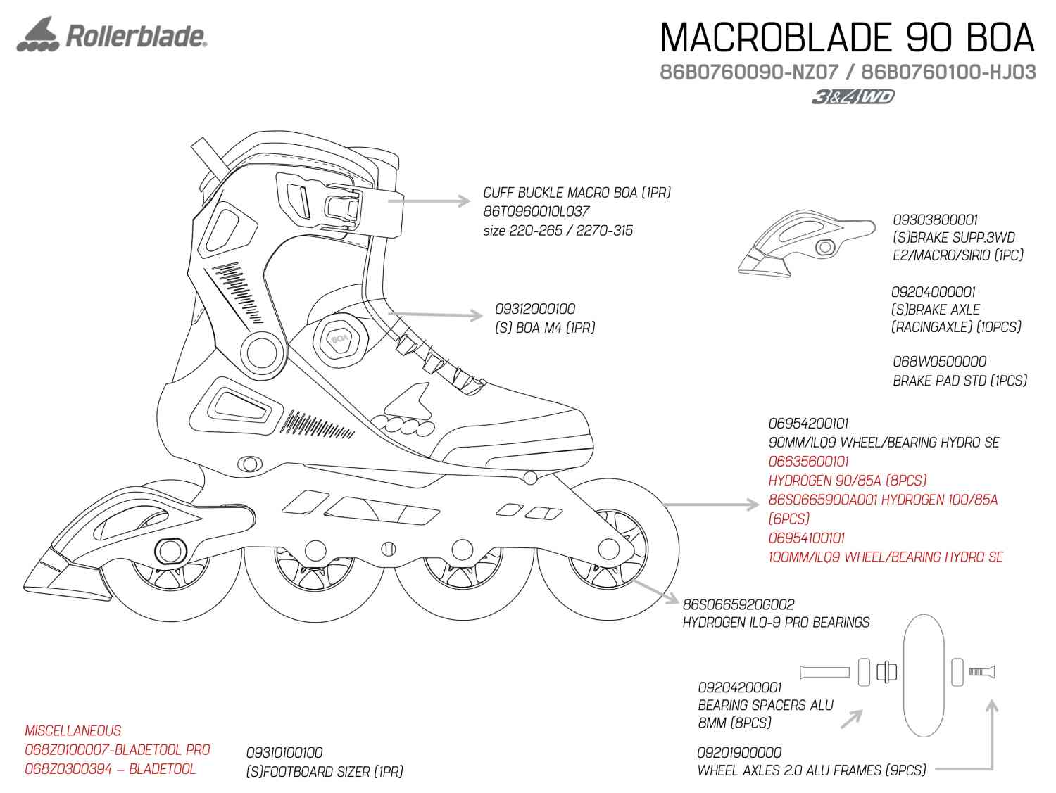 komponenty do rolek Rollerblade 90 Boa